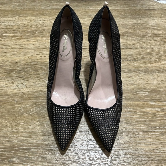 SJP by Sarah Jessica Parker Fishnet Fawn Pumps Shimmer Mesh Pointy Toe Heel 39.5 - Picture 6 of 14